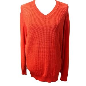 Callaway | Bright Orange V-Neck Sweater | Merino Wool Blend | Sz L